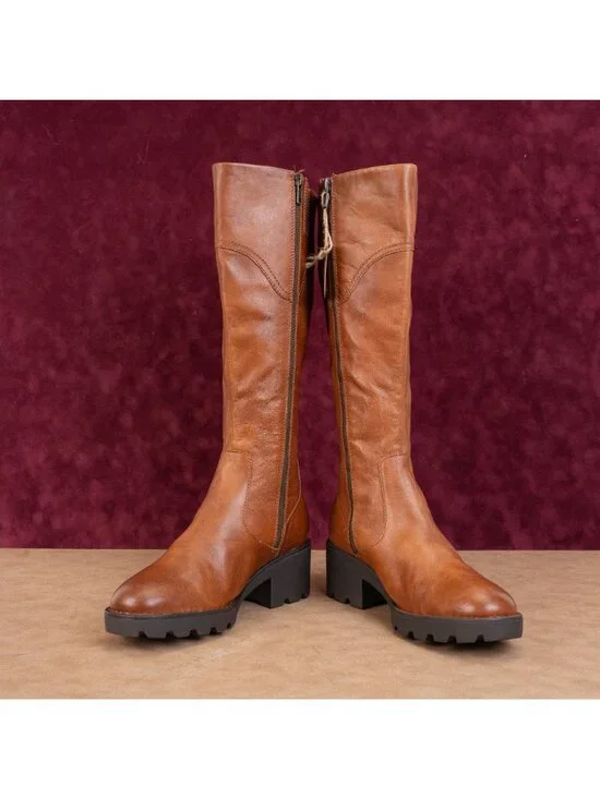 Born Women Gabriella Brown Leather Comfy Heel Riding Western Knee Boots sz 8.5 - Picture 2 of 9